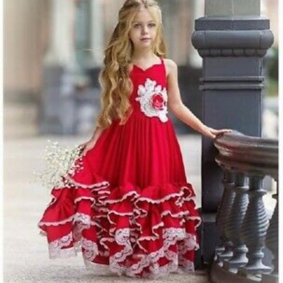 Dollcake "A Thousand Words" Red Frill Maxi Dress Girl's Sz 6 NWT